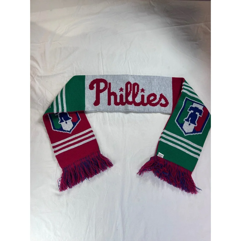 Philadelphia Phillies Scarf Success Promotion Red Green Liberty Bell Knit Fringe